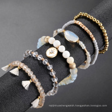 New trending opal beads bracelet with Six point star Hexagram pendant strech bracelet 6pcs set for women